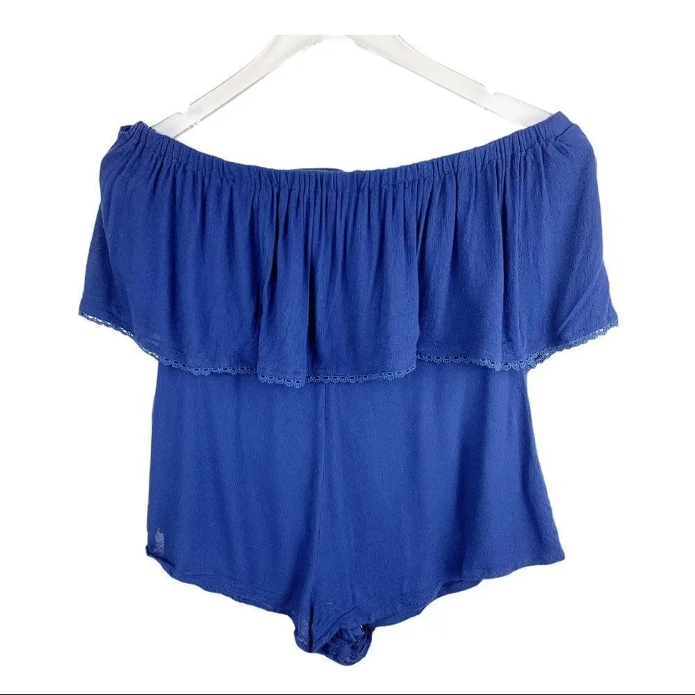 Tobi Ready to‎ Rumble Blue Strapless Romper Cutouts